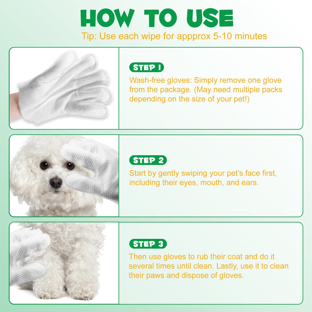 دستمال مرطوب دستکشی سگ و گربه اویمال 10 عددی _ Oimmal pet glove wipes — تصویر ۵