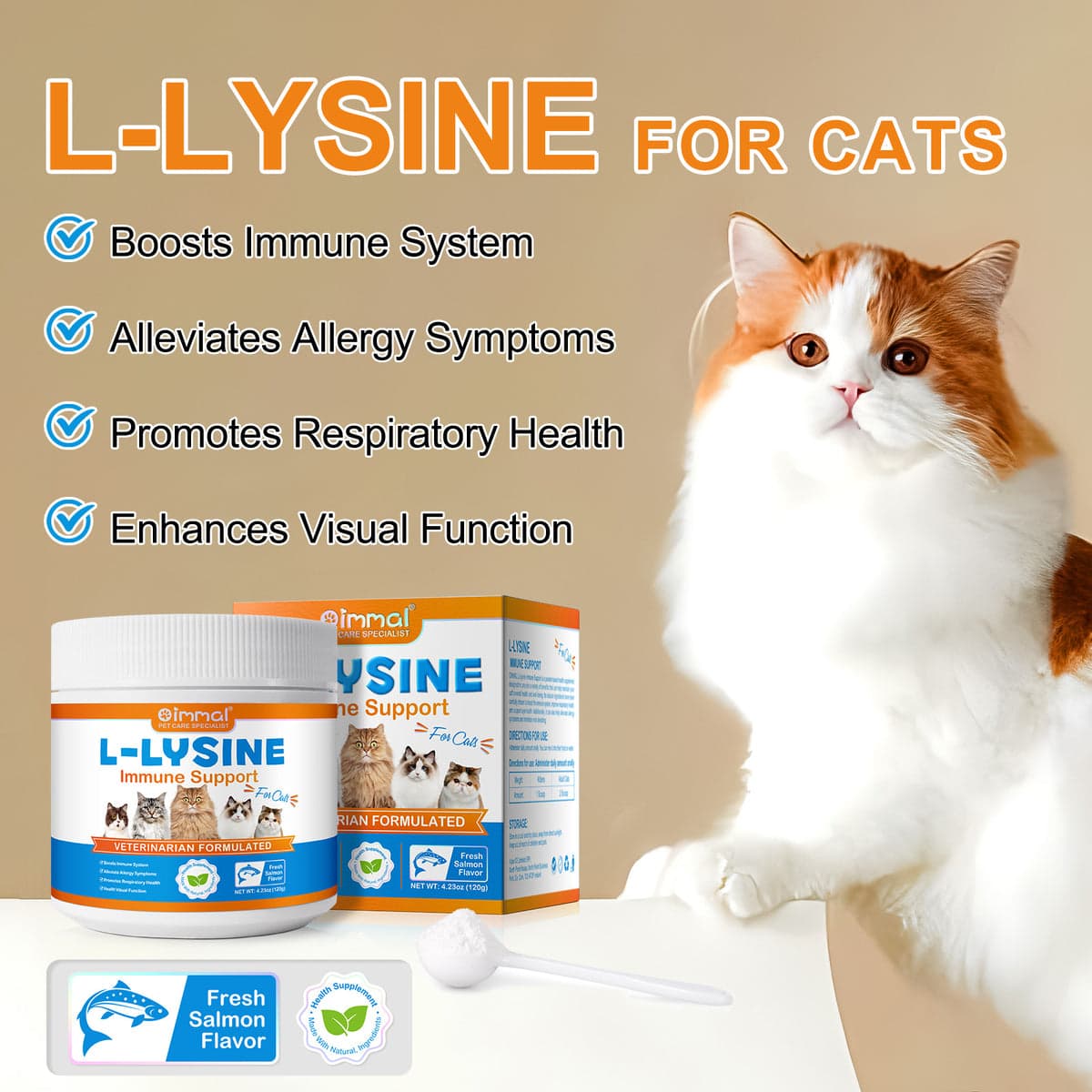 پودر تقویت سیستم ایمنی ال-لیزین گربه اویمال _ Oimmal L-lysine — تصویر ۲