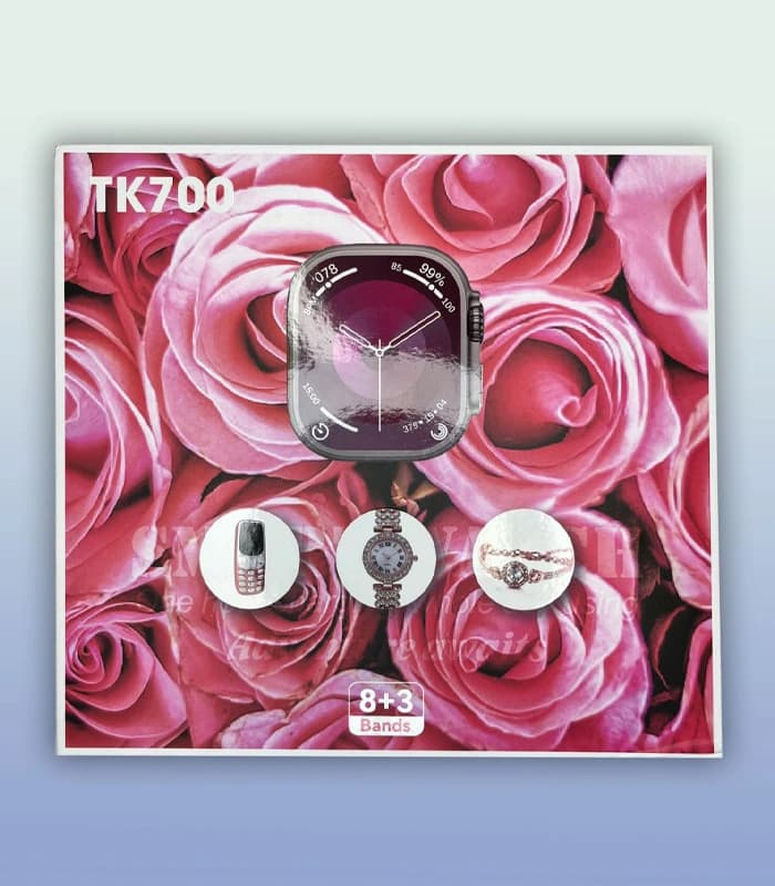 ساعت هوشمند اولترا مدل TK700 به همراه 8 بند، ساعت آنالوگ زنانه و گوشی موبایل — تصویر ۳
