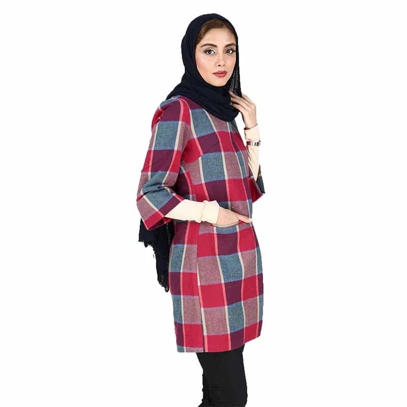 پالتو زنانه تیدا چهارخونه قرمز آبی کد 4309001005279