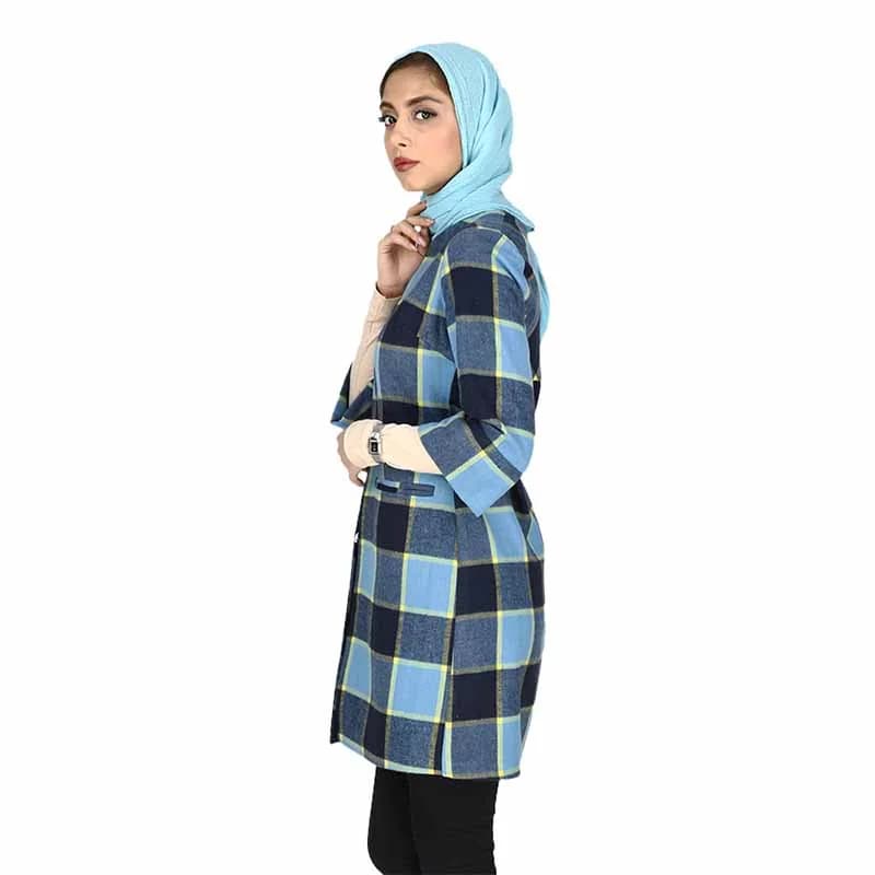 پالتو زنانه تیدا چهارخونه آبی کد 4309001005122 — تصویر ۳