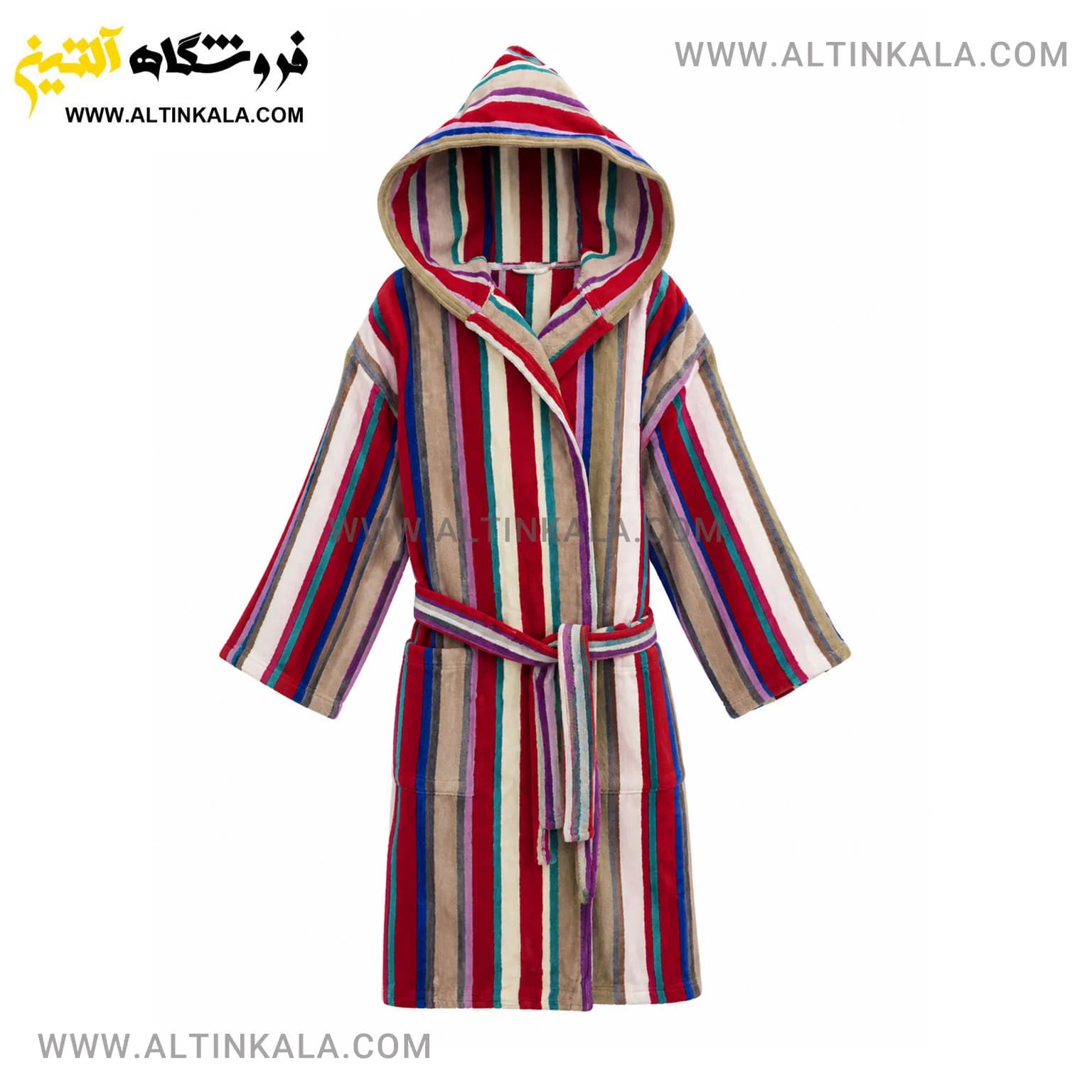 حوله پالتویی کودک ماندگار طرح راه راه قرمز سایز 90