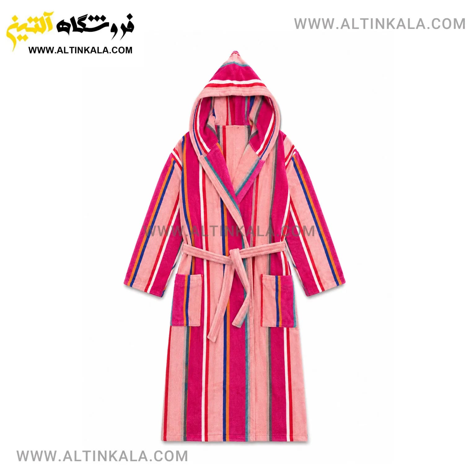 حوله پالتویی کودک ماندگار طرح راه راه سرخابی سایز 100