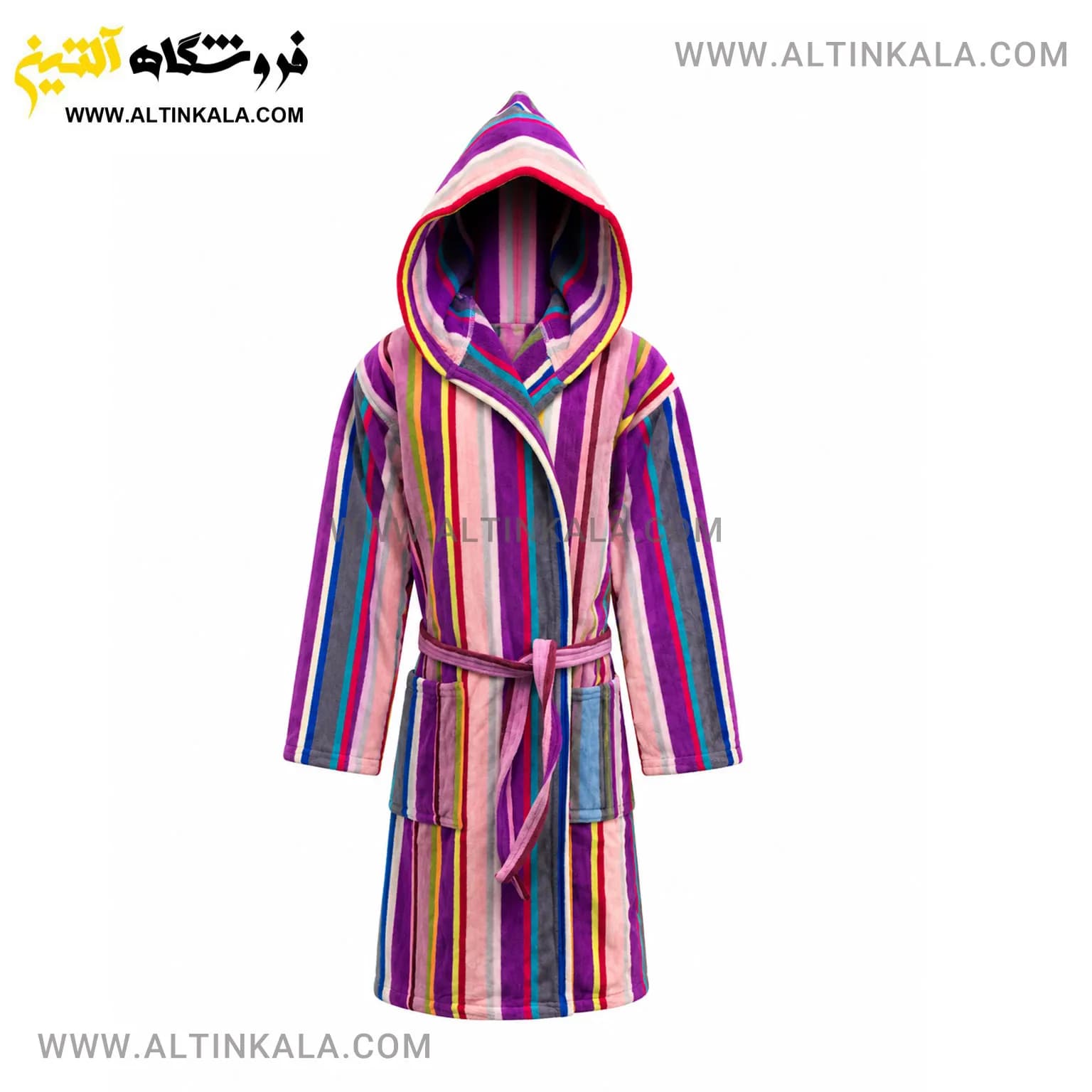 حوله پالتویی کودک ماندگار طرح راه راه بنفش سایز 100