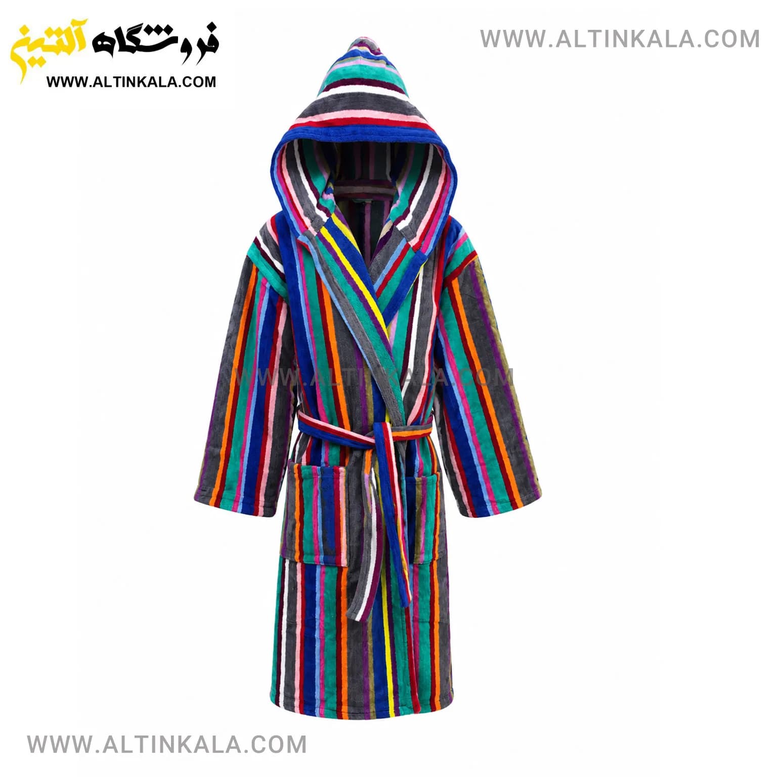 حوله پالتویی کودک ماندگار طرح راه راه آبی نفتی سایز 100