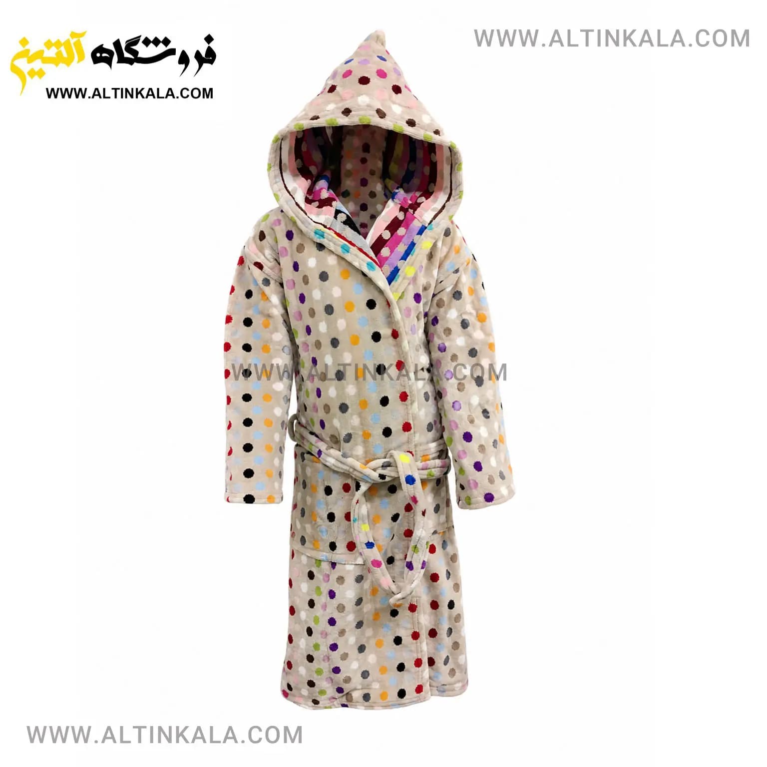 حوله پالتویی کودک ماندگار طرح خالدار کرم سایز 80