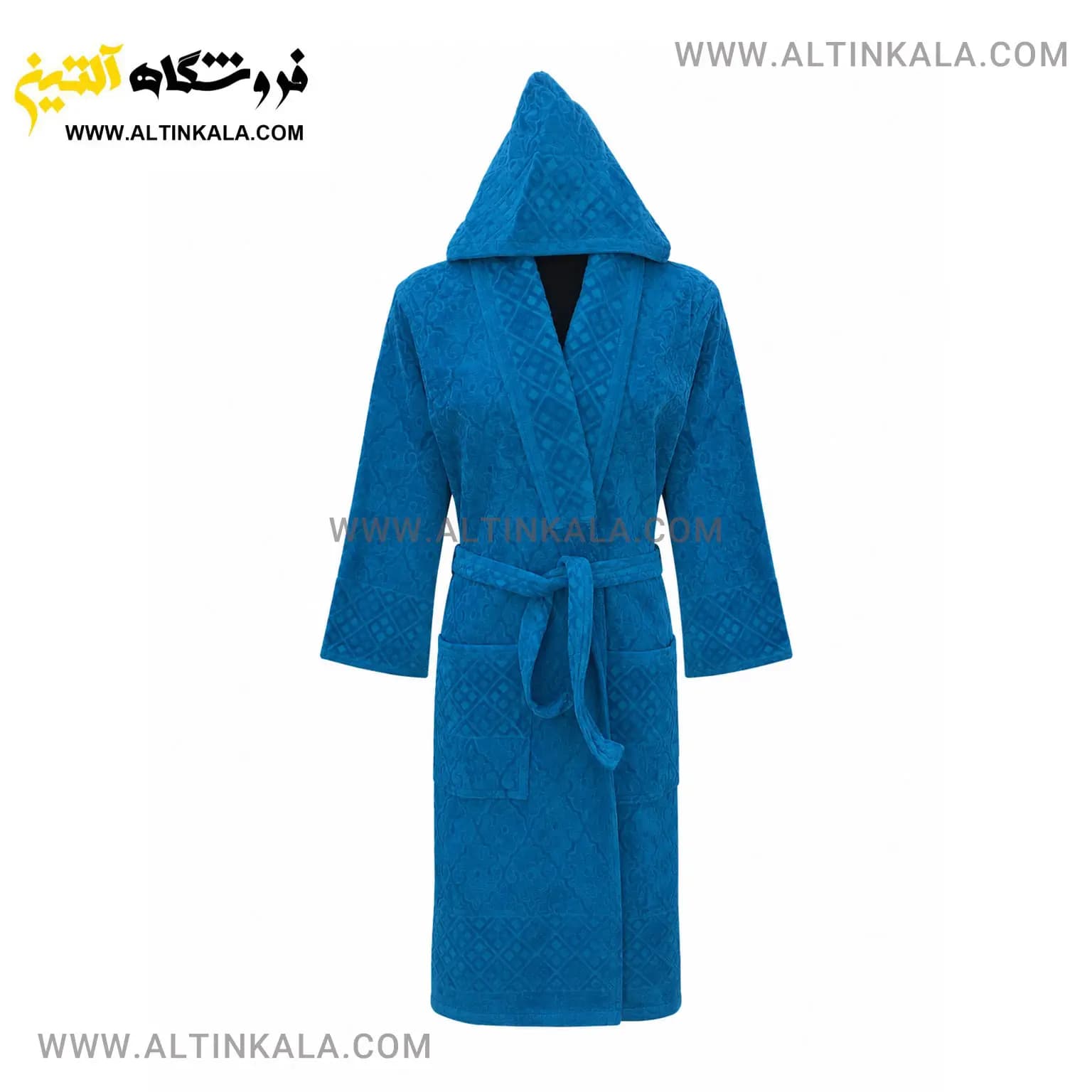 حوله پالتویی ماندگار طرح لوزی آبی نفتی سایز L