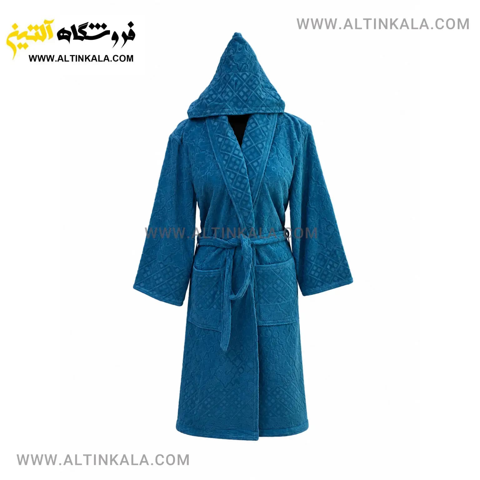 حوله پالتویی ماندگار طرح لوزی آبی کدر سایز L
