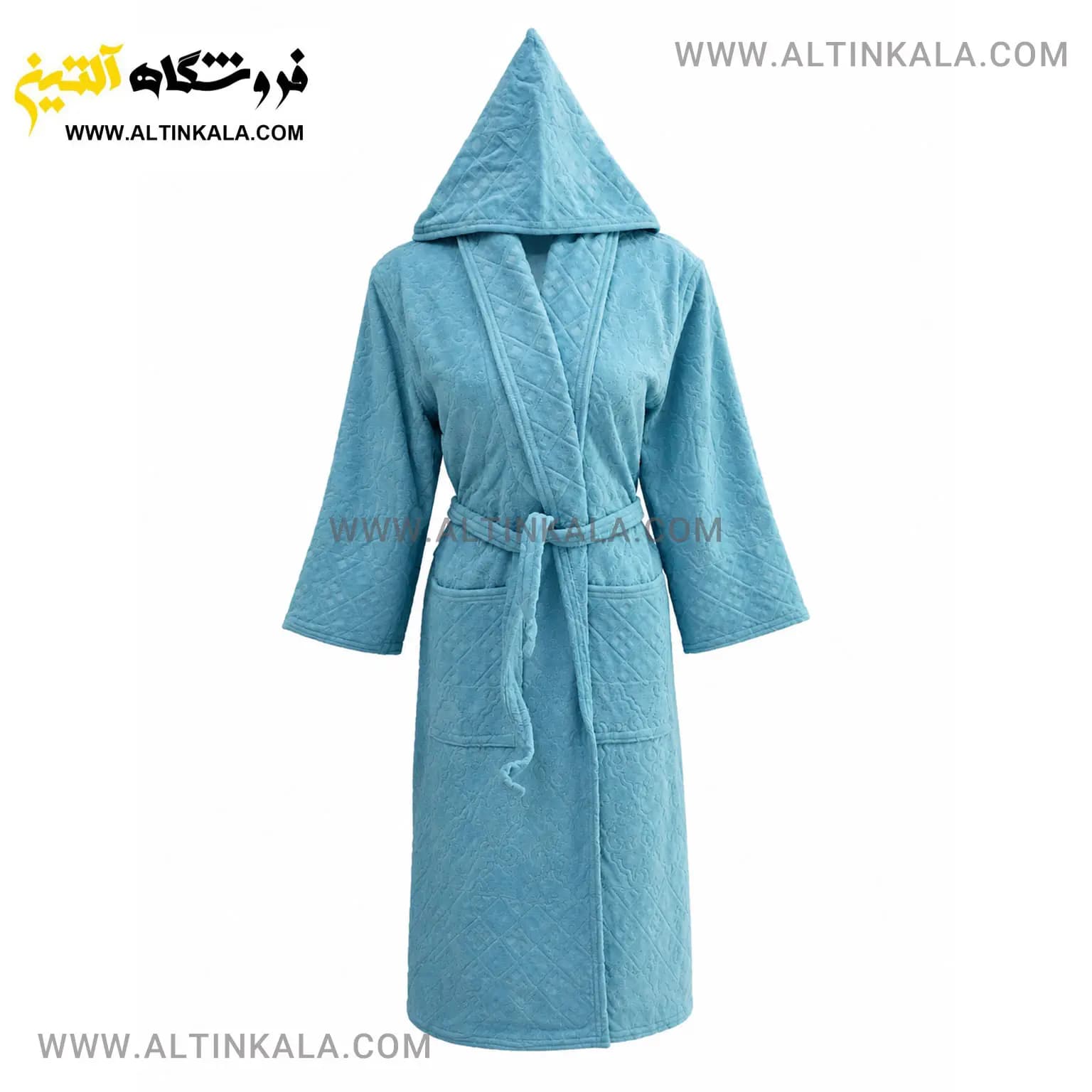 حوله پالتویی ماندگار طرح لوزی آبی روشن سایز L