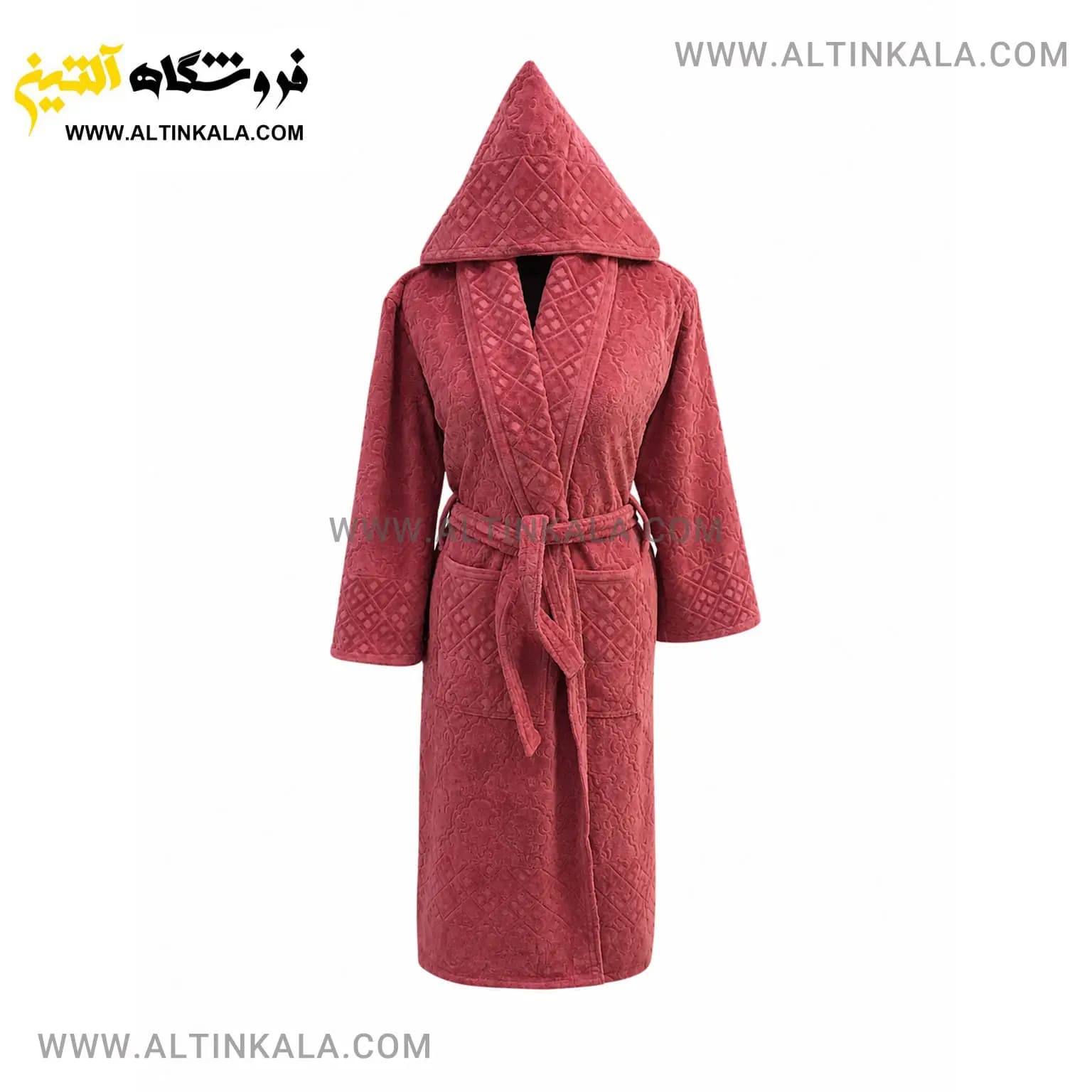 حوله پالتویی ماندگار طرح لوزی صورتی کدر سایز L