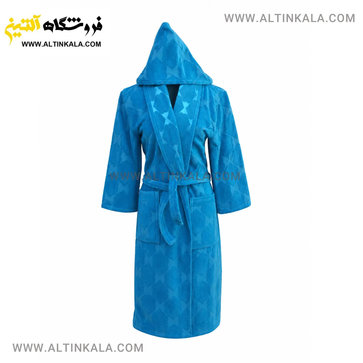 حوله پالتویی ماندگار طرح سیلور آبی فیروزه ای سایز L