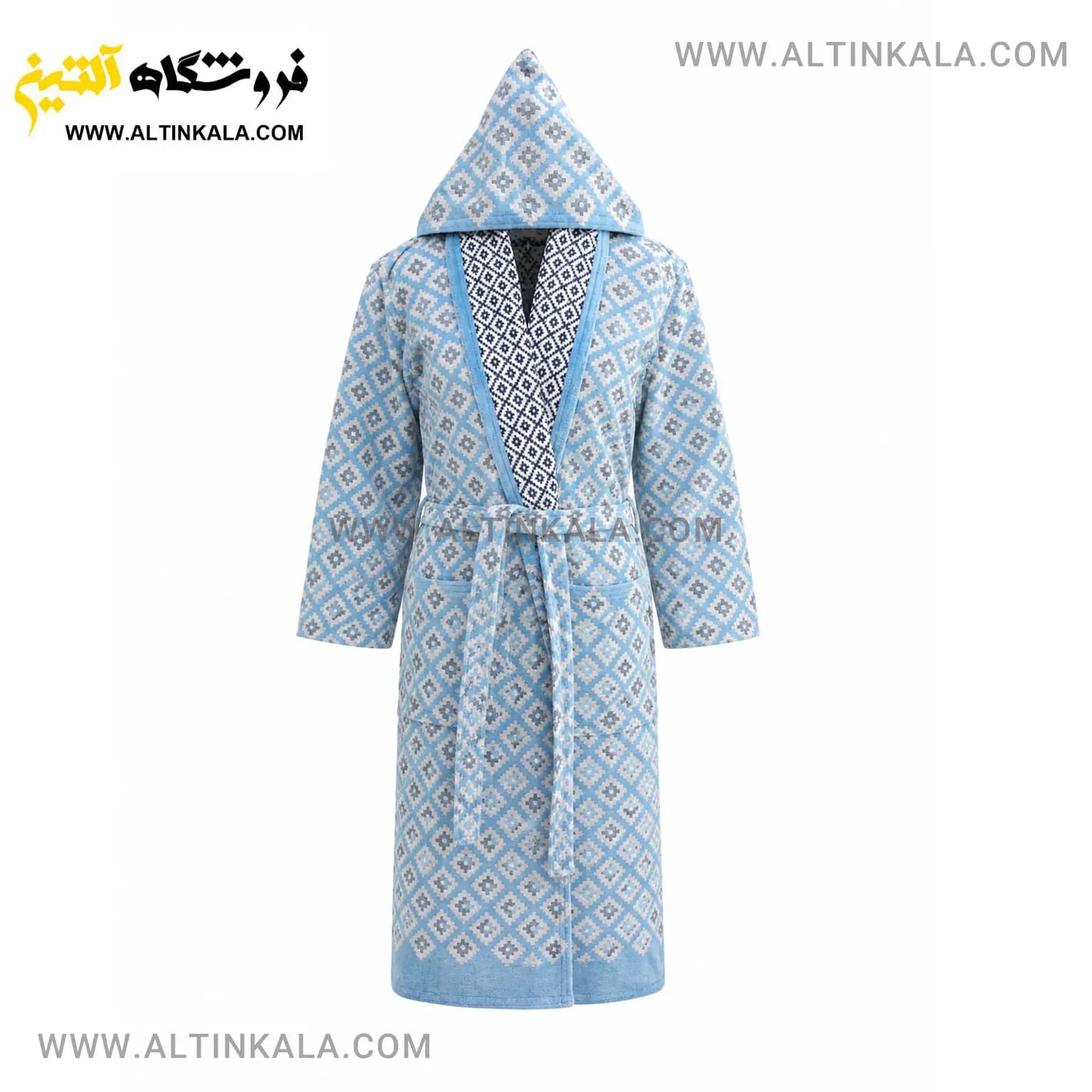 حوله پالتویی ماندگار طرح فلورا آبی فیروزه ای سایز L
