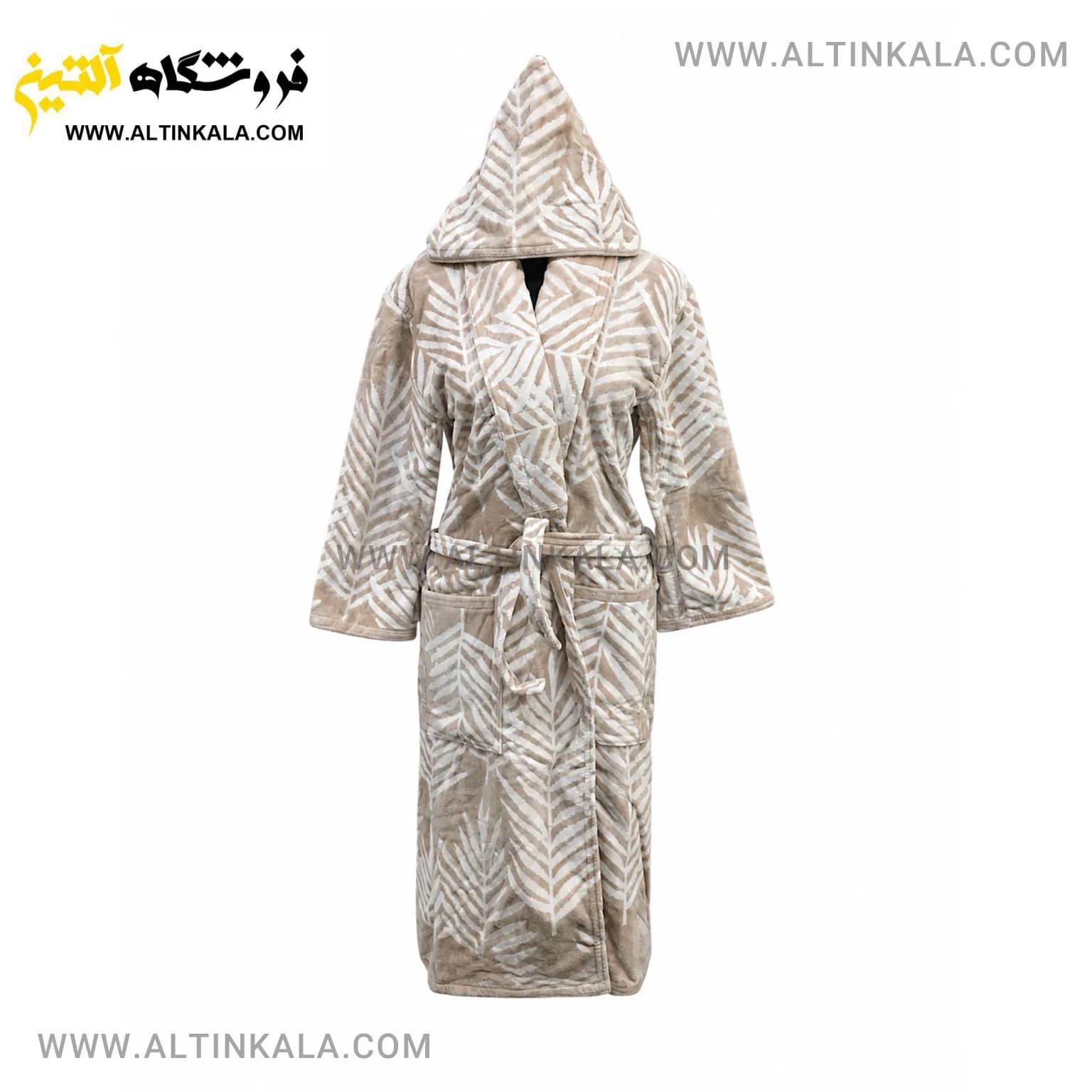 حوله پالتویی ماندگار طرح برگ نسکافه ای سایز L