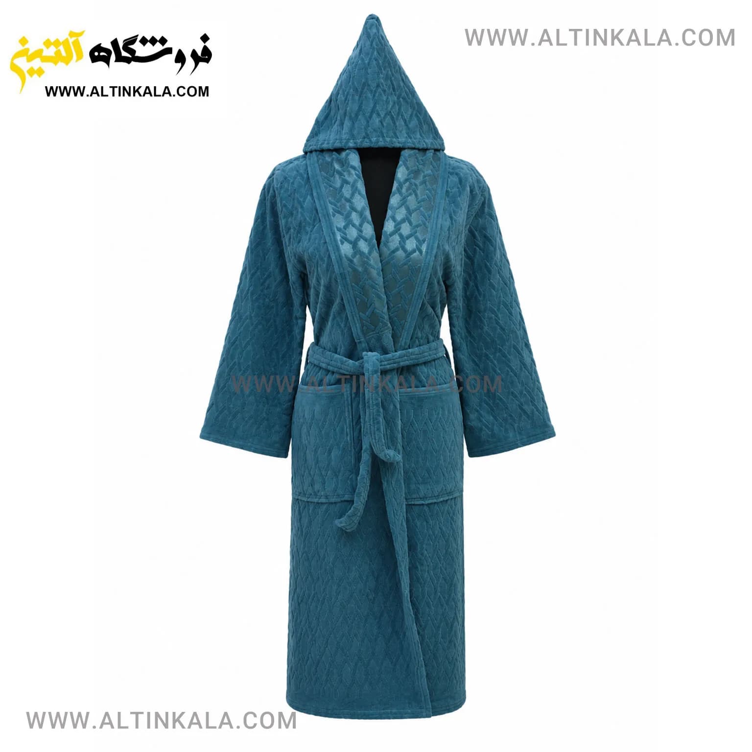 حوله پالتویی ماندگار طرح کندو آبی کدر سایز L