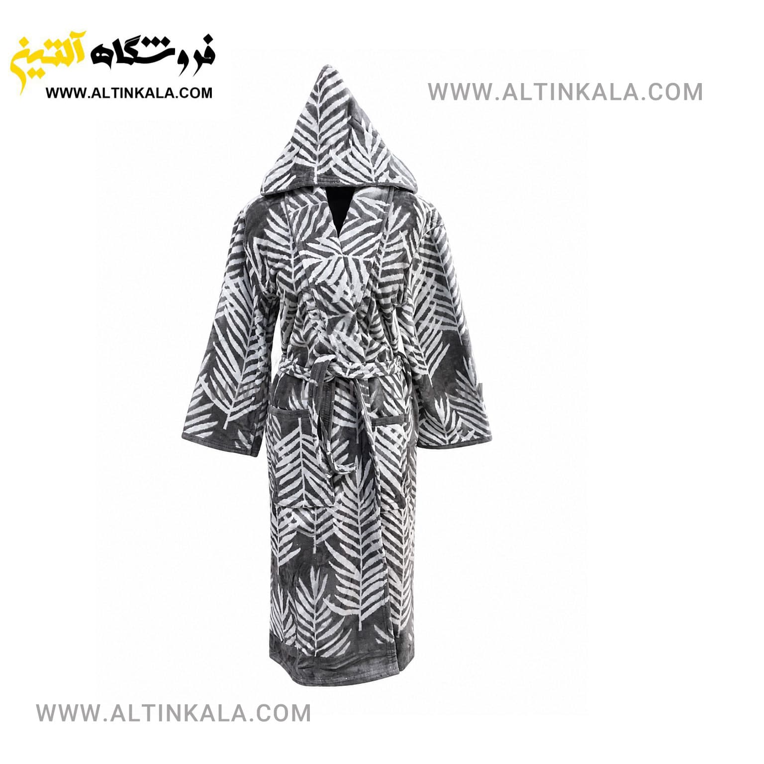 حوله پالتویی ماندگار طرح برگ طوسی سایز L