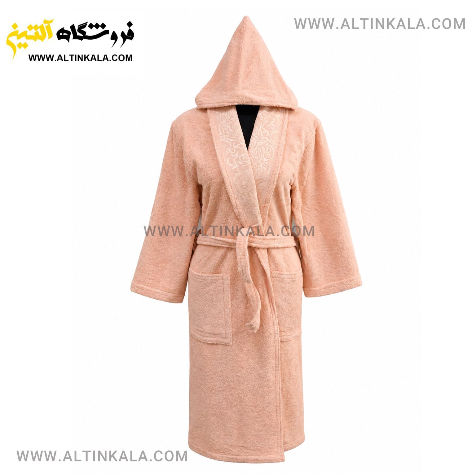 حوله پالتویی ماندگار طرح یقه ابریشمی گلبهی روشن سایز L