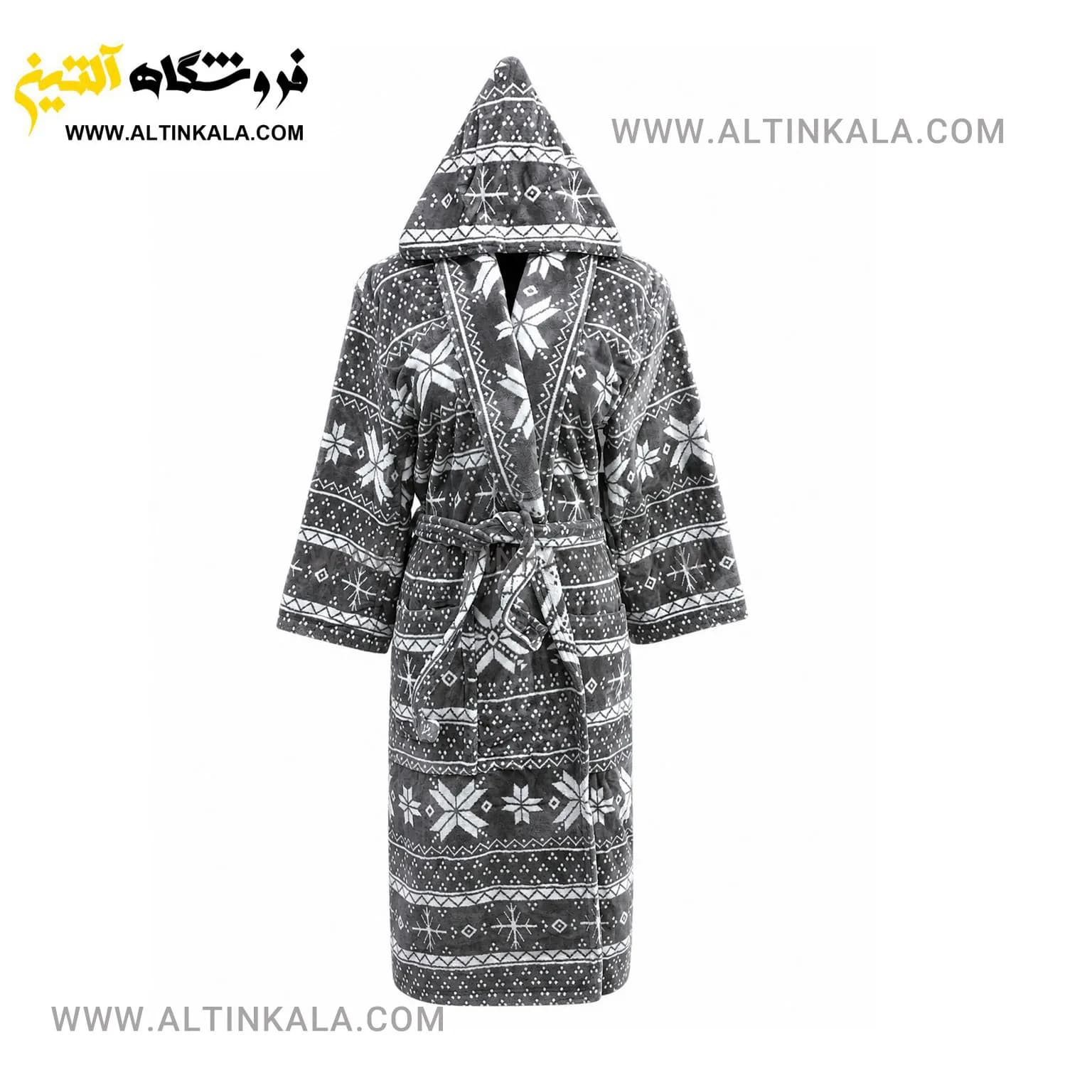 حوله پالتویی ماندگار طرح برف طوسی سایز L