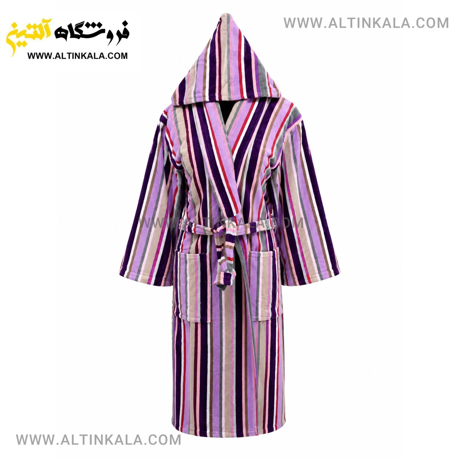 حوله پالتویی ماندگار طرح راه راه بنفش سیر سایز L
