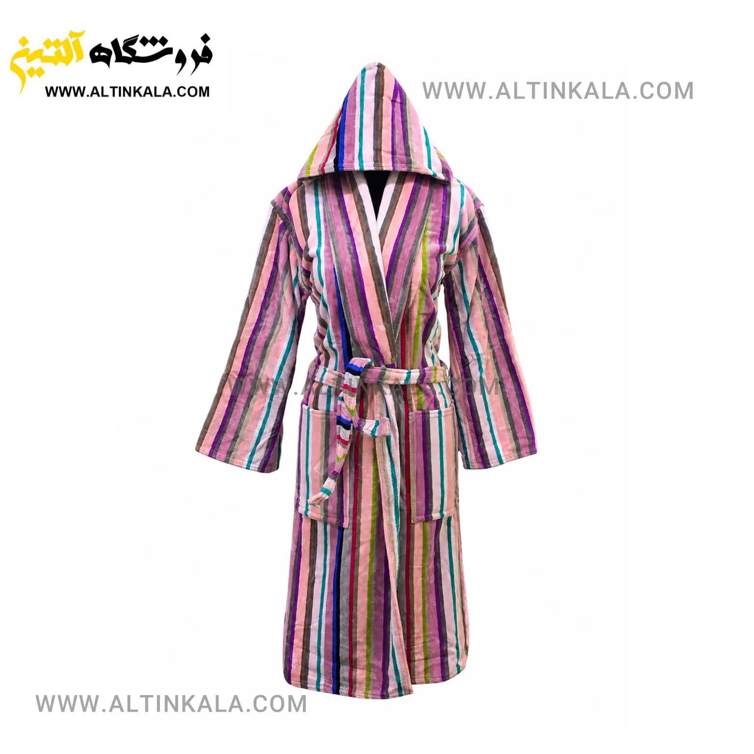 حوله پالتویی ماندگار طرح راه راه صورتی روشن سایز L