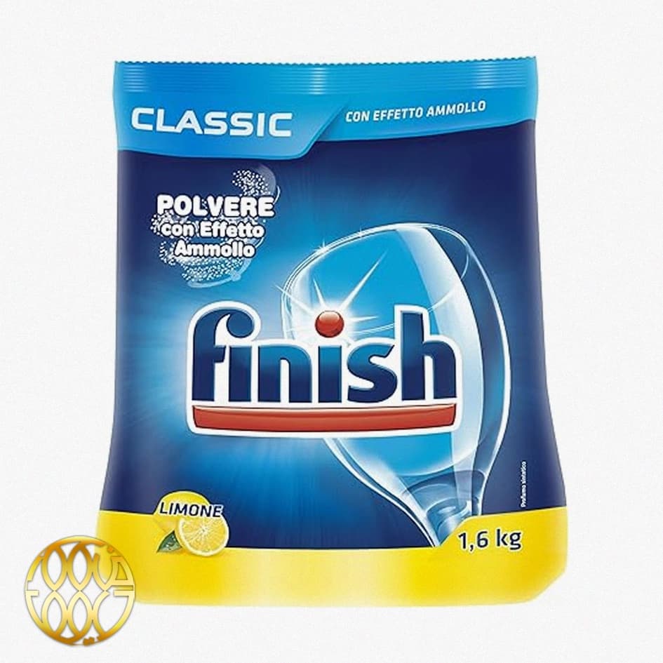 پودر ماشین ظرفشویی فینیش (Finish) کلاسیک لیمویی 1/600 کیلوگرم | پاک‌کننده قوی چربی و لکه‌های سرسخت