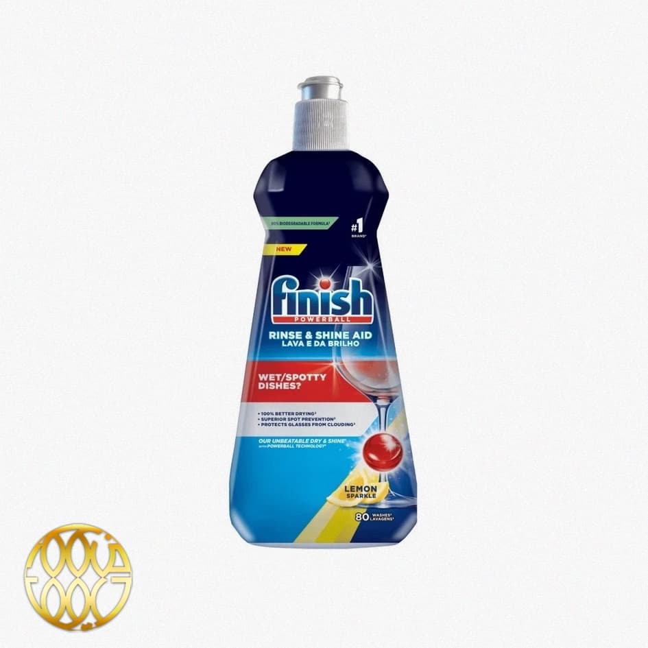 مایع جلادهنده ماشین ظرفشویی فینیش (Finish) 8۰۰ میل اروپایی اصل | درخشندگی و خشک‌کنندگی ۱۰۰٪ برتر