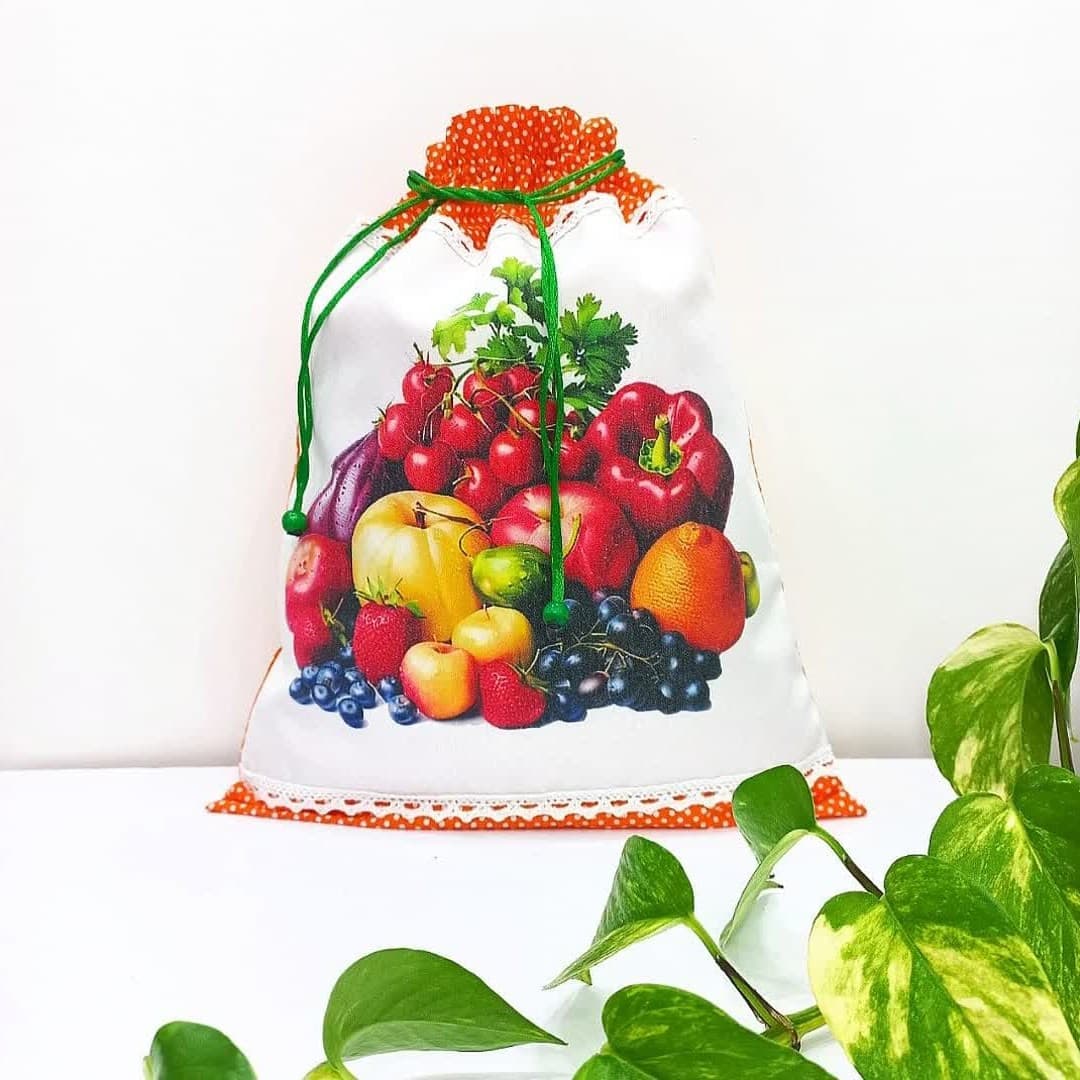 کیسه نگهداری سبزی پارچه ای سه لایه – پنلی – نارنجی
