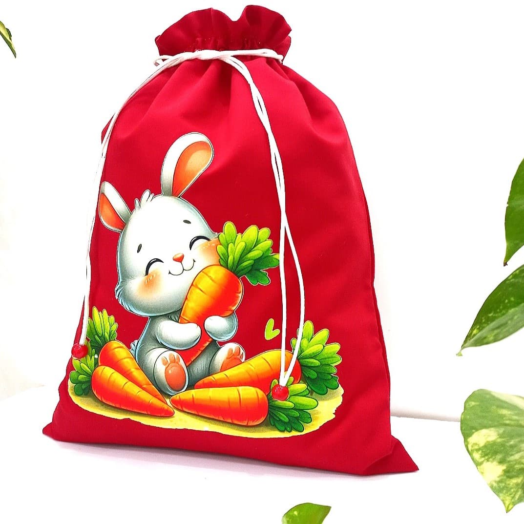 کیسه نگهداری سبزی پارچه ای سه لایه قرمز-طرح خرگوش