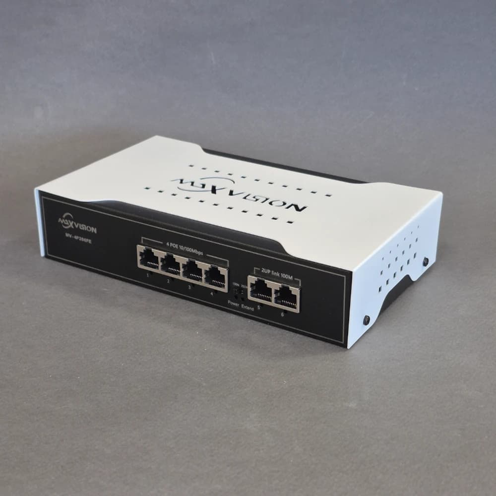 سوئیچ شبکه 4 پورت PoE مکس ویژن مدل MV-4P206FE (با 2 پورت Uplink)