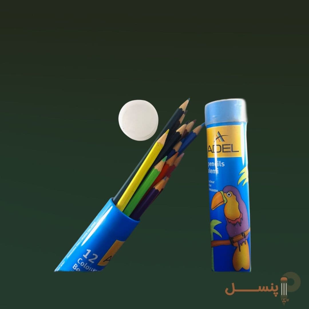 مداد رنگی 12 رنگ استوانه ای فلزی ADEL — تصویر ۳