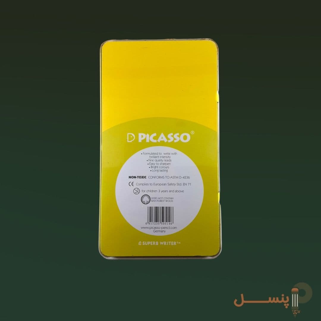 مداد رنگی 12 رنگ جعبه تخت فلزیPicassoمدل 4100 — تصویر ۳