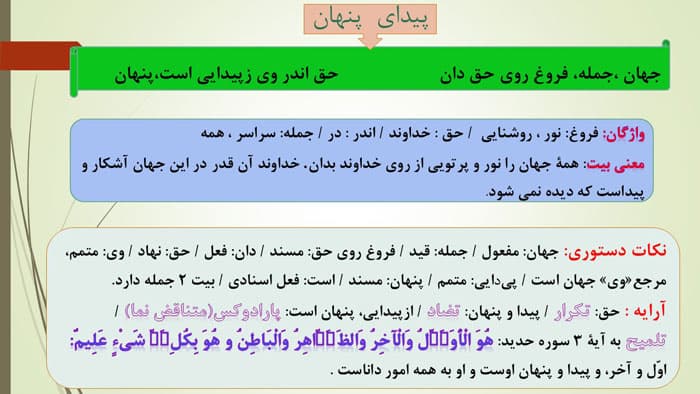 پاورپوینت درسنامه درس چهاردهم فارسی نهم | پیدای پنهان و شعر خوانی (27263) — تصویر ۳