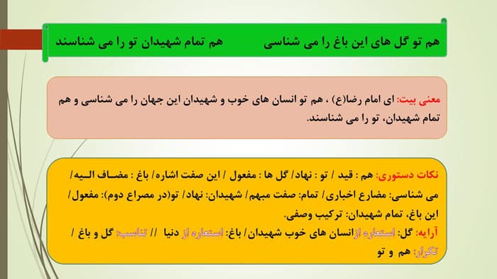 پاورپوینت درسنامه درس سیزدهم فارسی نهم | آشنای غریبان و میلاد گل (27262) — تصویر ۴