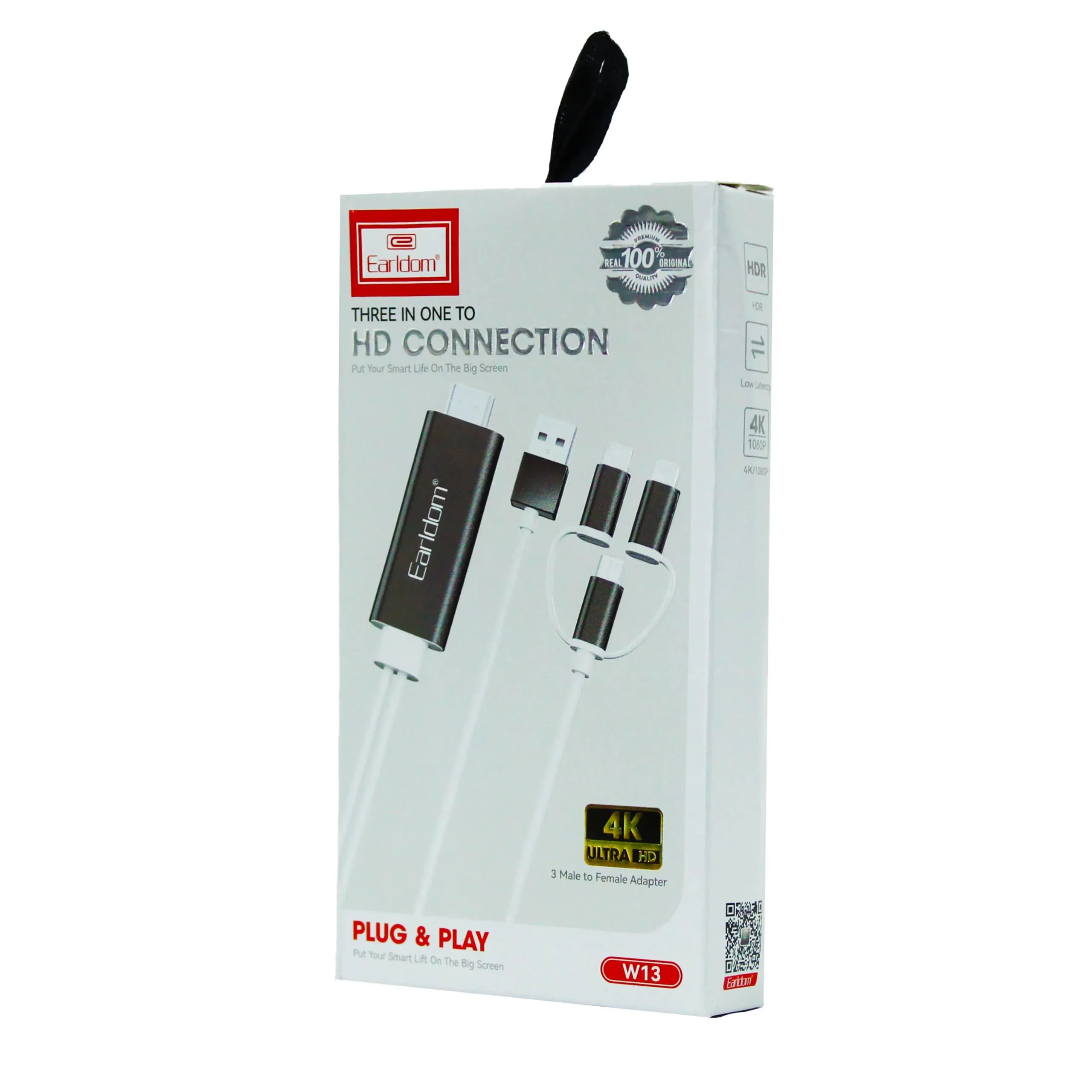 کابل تبدیل USB/USB-C/لایتنینگ به HDMI ارلدام طول 1.8 مترمدل w13 — تصویر ۴
