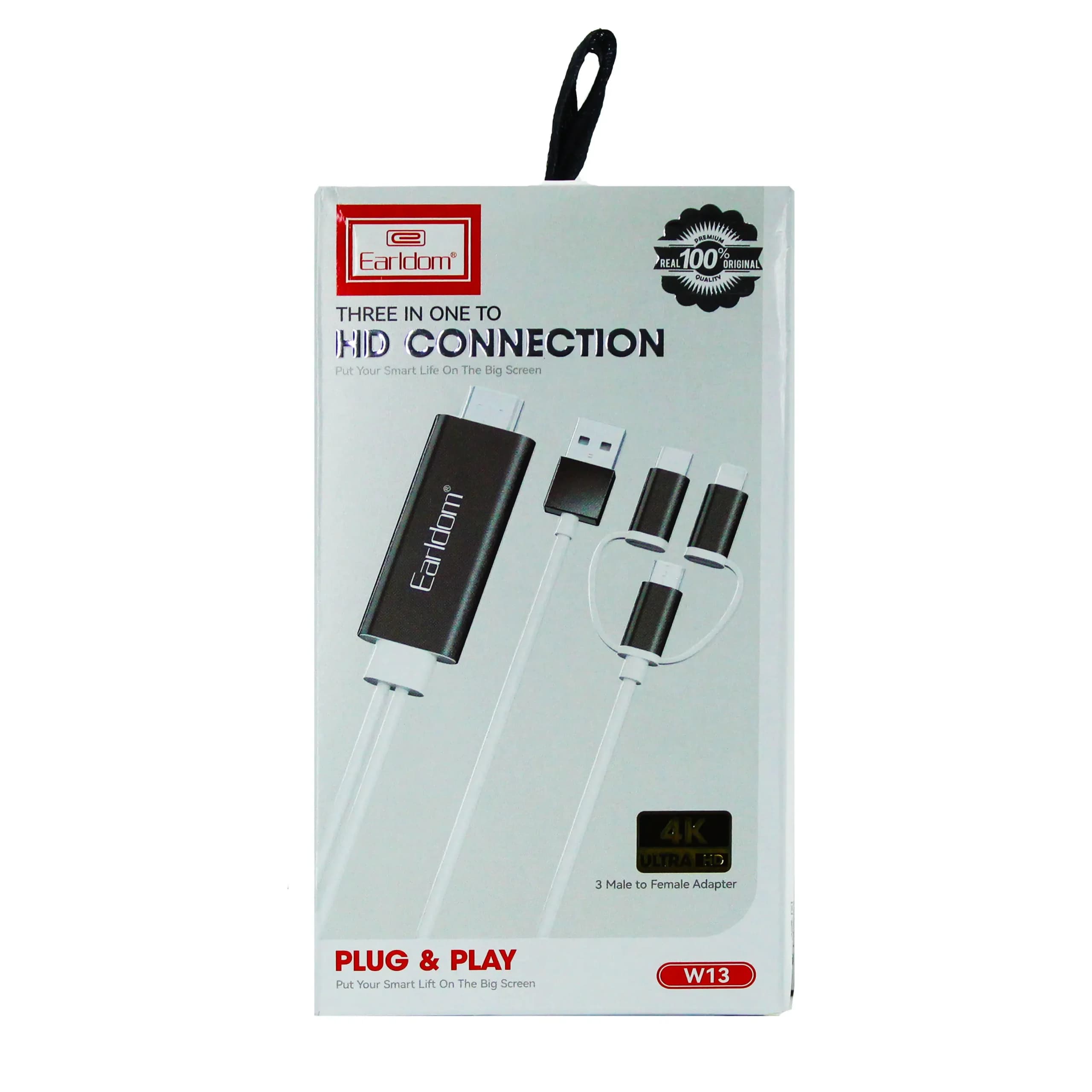 کابل تبدیل USB/USB-C/لایتنینگ به HDMI ارلدام طول 1.8 مترمدل w13