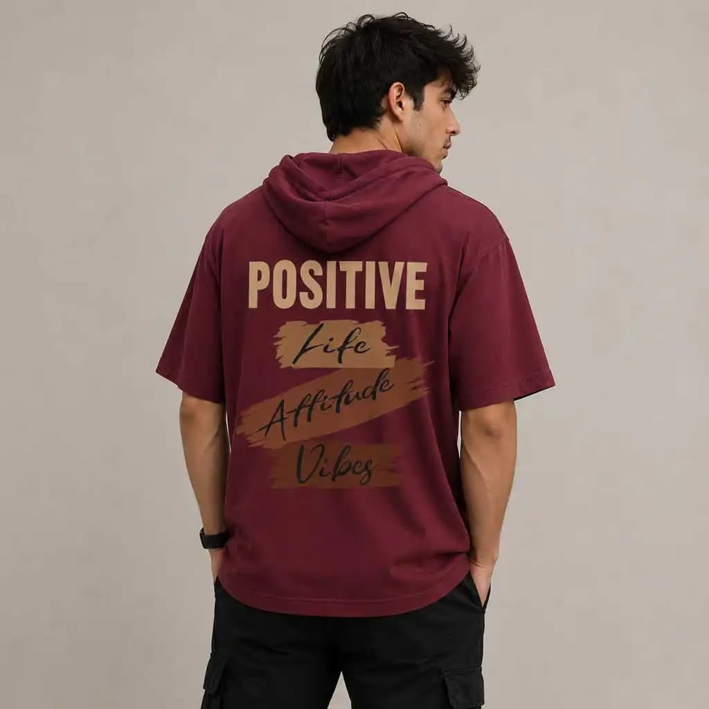 تیشرت کلاهدار نخ پنبه طرح positive در رنگ بندی مختلف — تصویر ۵