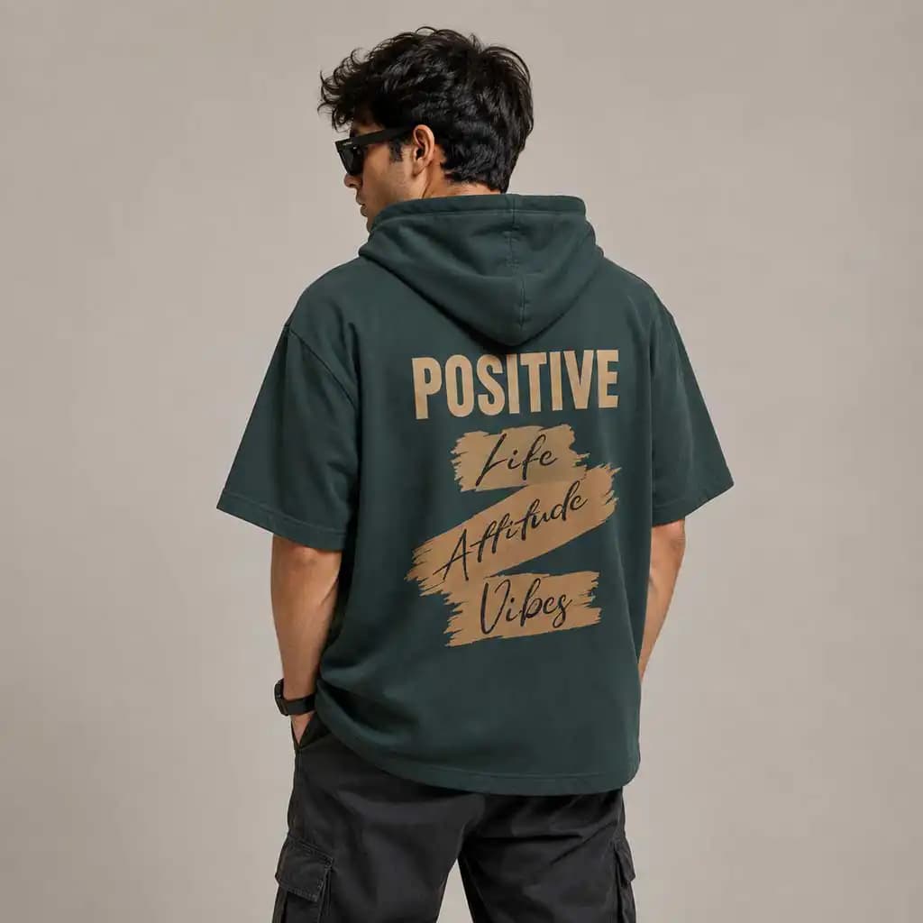 تیشرت کلاهدار نخ پنبه طرح positive در رنگ بندی مختلف — تصویر ۴