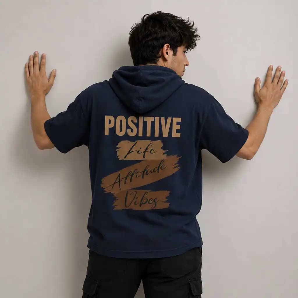 تیشرت کلاهدار نخ پنبه طرح positive در رنگ بندی مختلف — تصویر ۳
