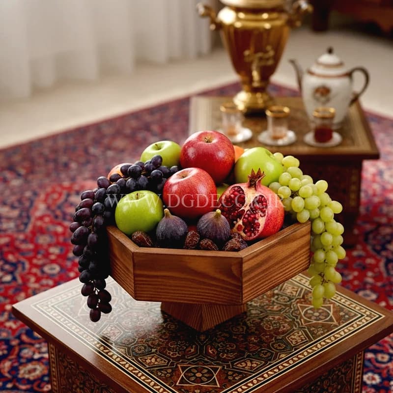 سینی مزه چوبی دکوراتیو چندکاره پایه دار | میوه‌خوری و سینی پذیرایی — تصویر ۴