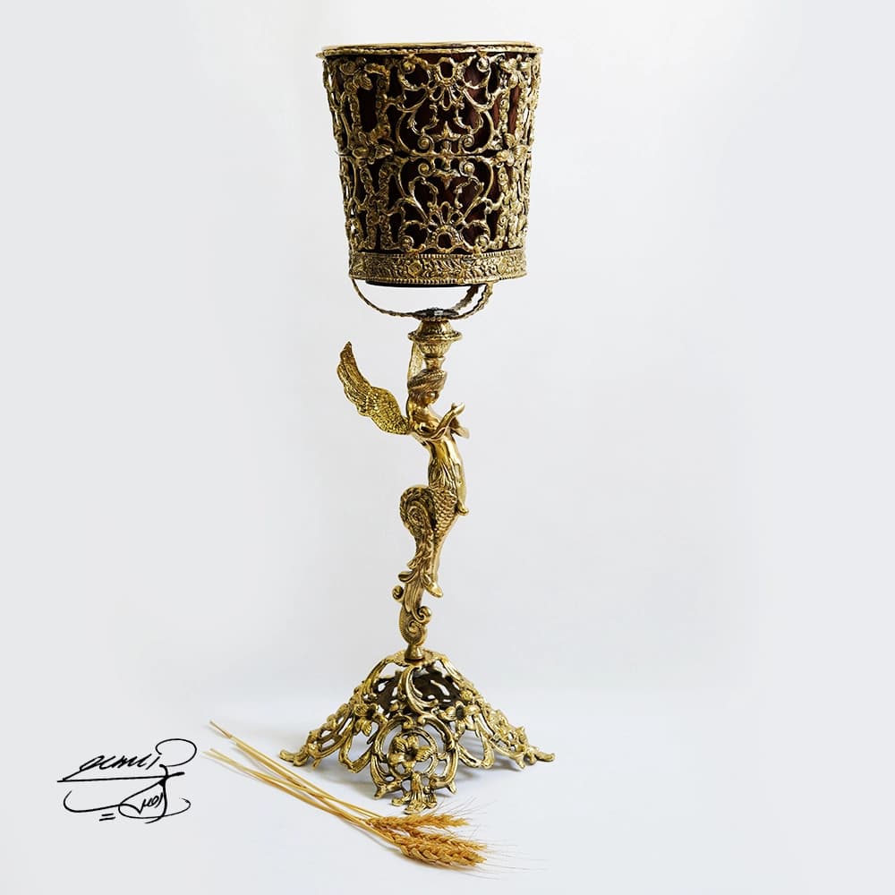 سطل زباله ایستاده و جای دستمال کاغذی برنجی کد 0542 — تصویر ۴