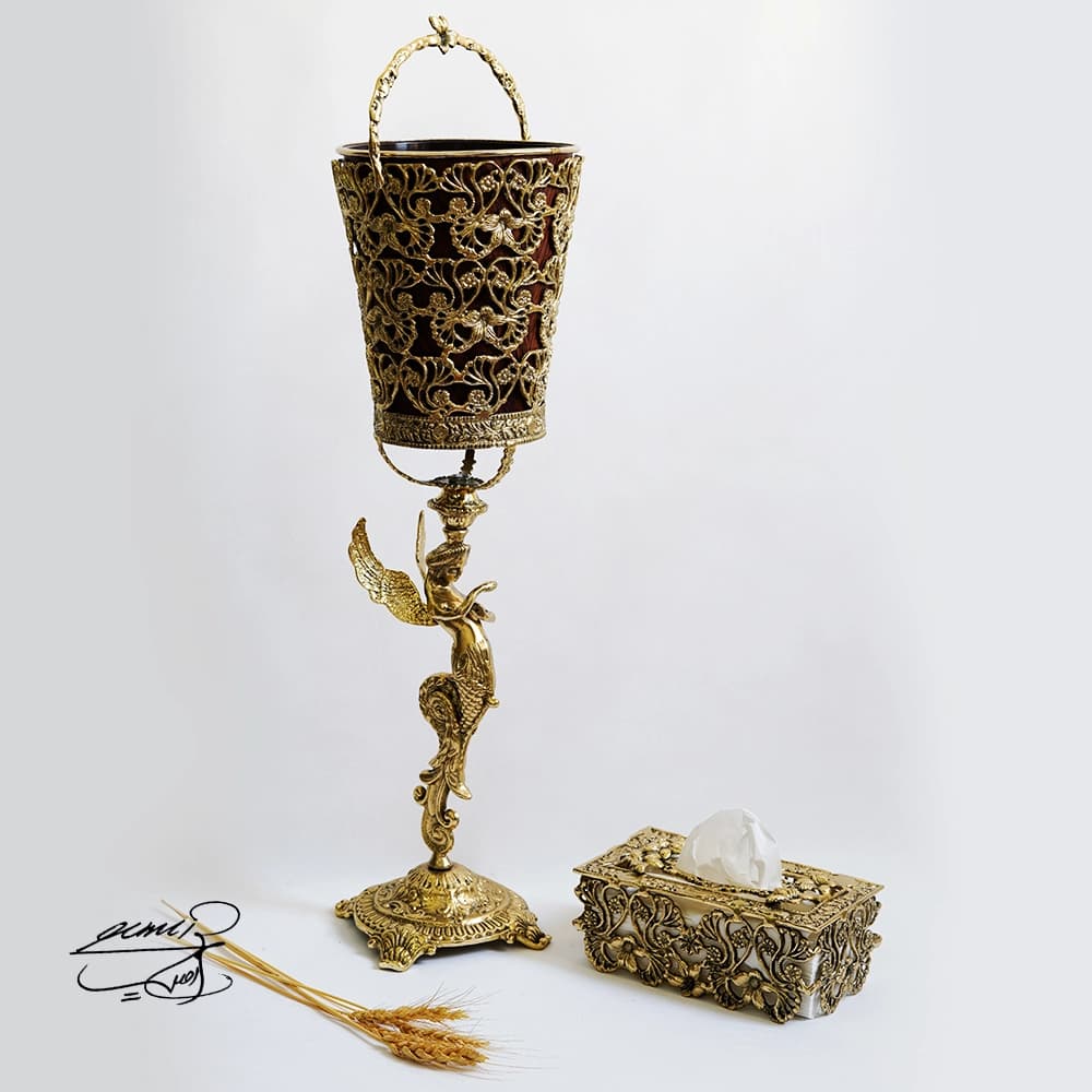 سطل زباله ایستاده و جای دستمال کاغذی برنجی کد 0542