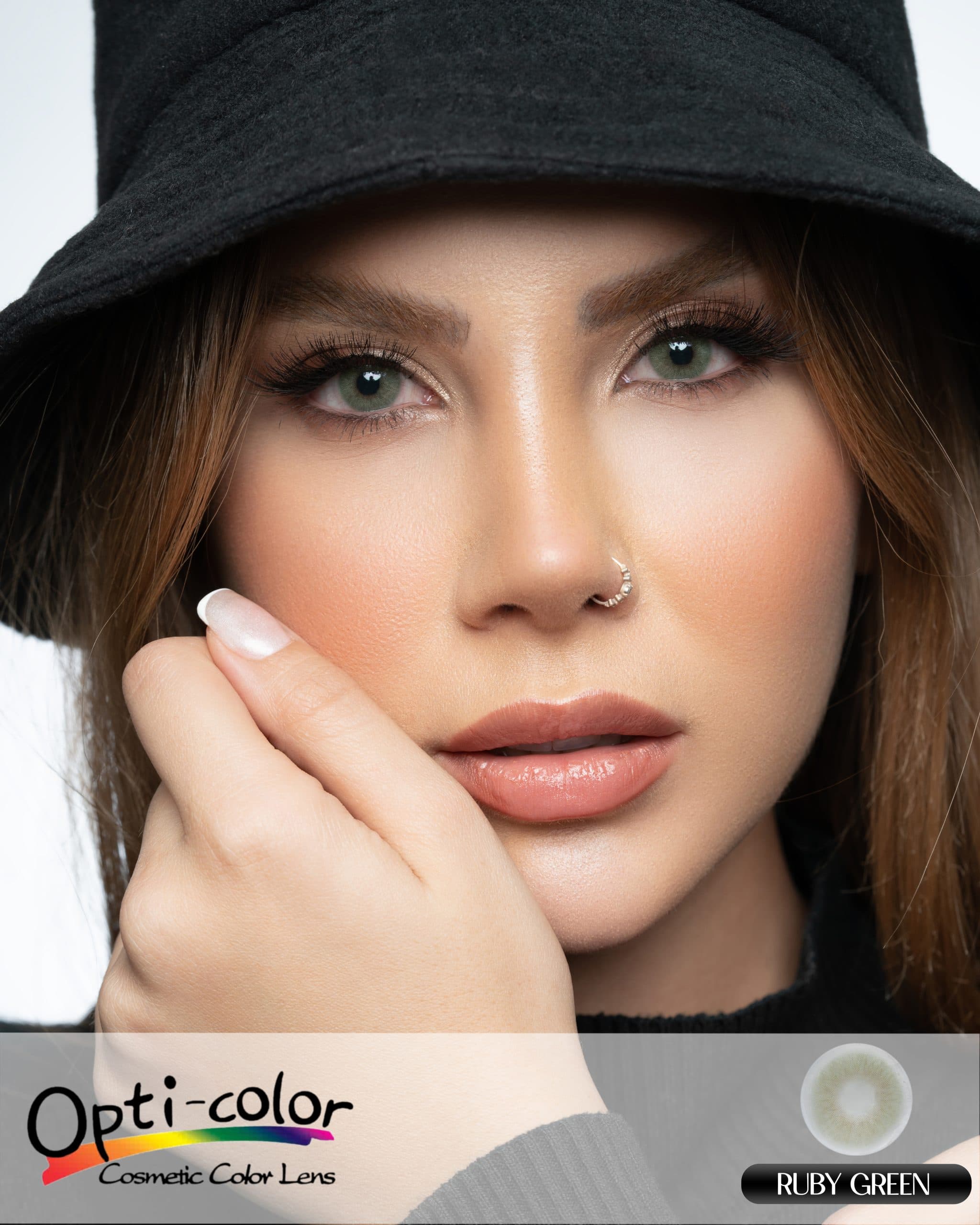 لنز چشم رنگی اُپتی کالر مدل Ruby-Green؛ سبز روشن طبیعی و دل‌فریب — تصویر ۲