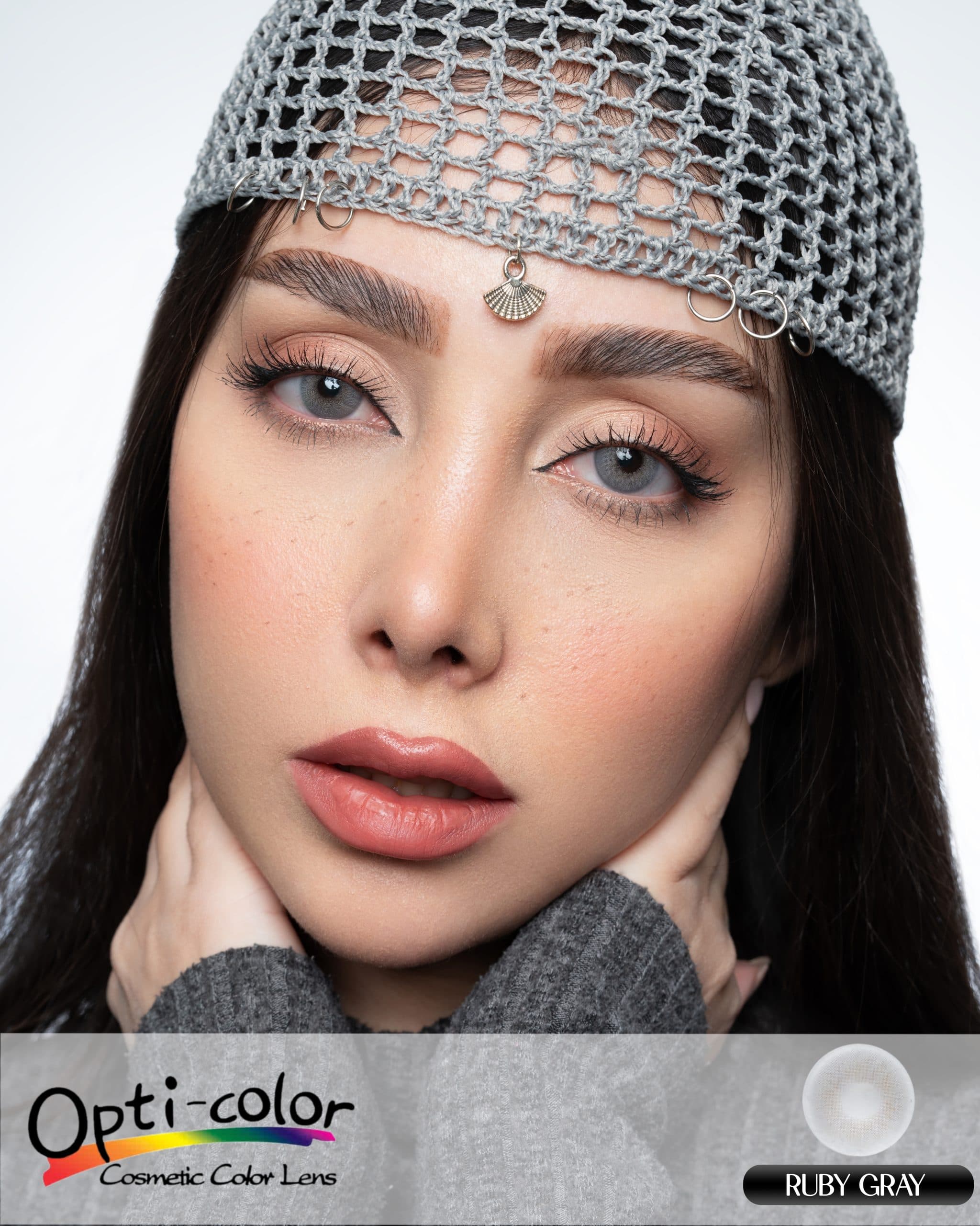 لنز چشم رنگی اُپتی کالر مدل Ruby-Gray طوسی یخی خاص و طبیعی