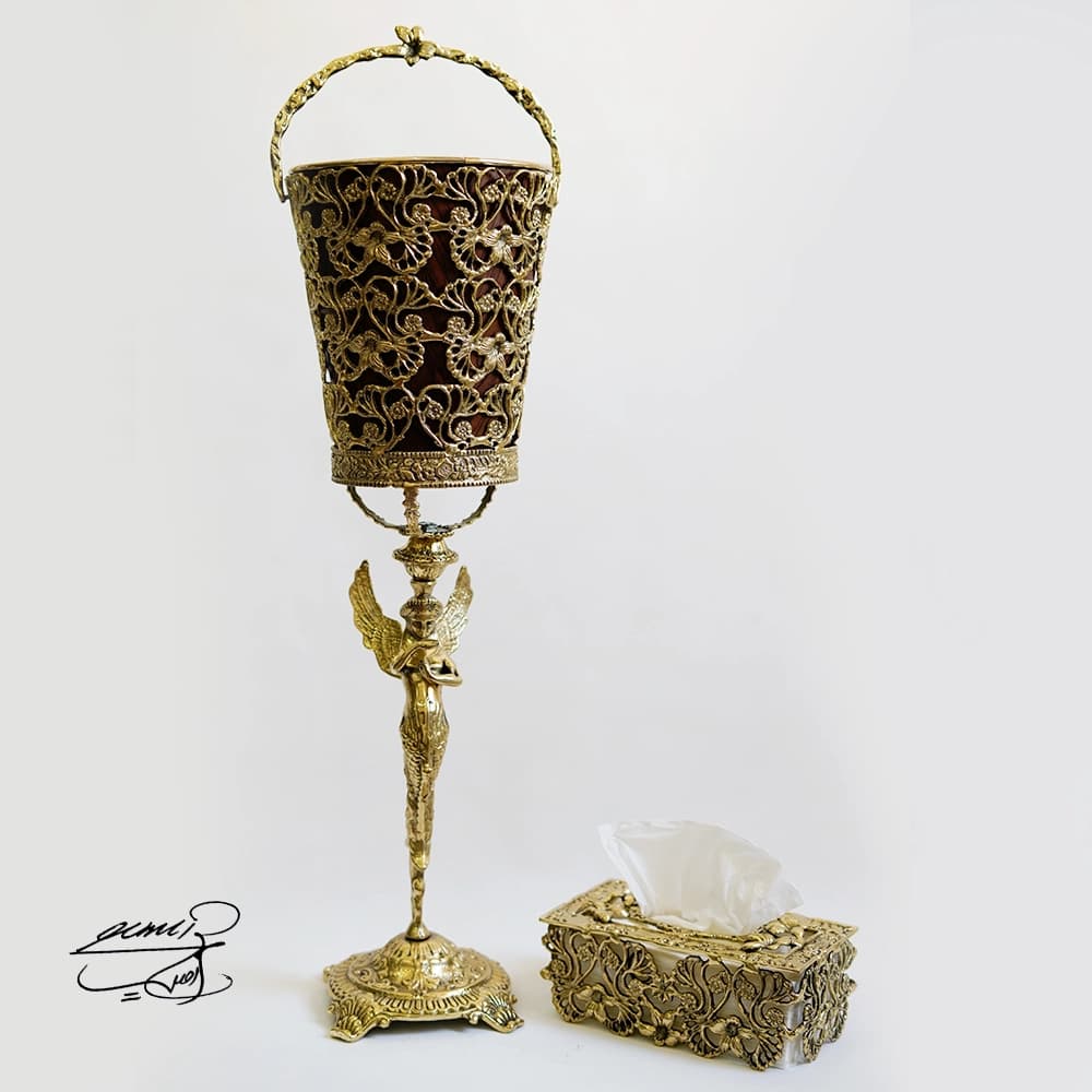 ست دستمال کاغذی و سطل زباله برنزی کد 0541