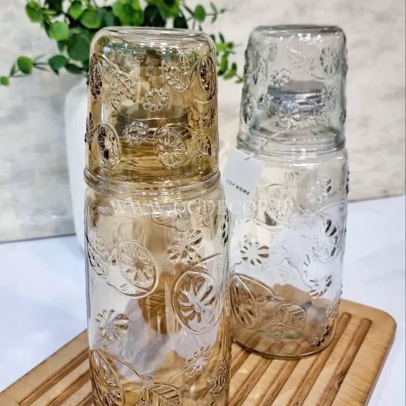 بطری لیوان دار شیشه ای طرح برجسته وارداتی — تصویر ۷