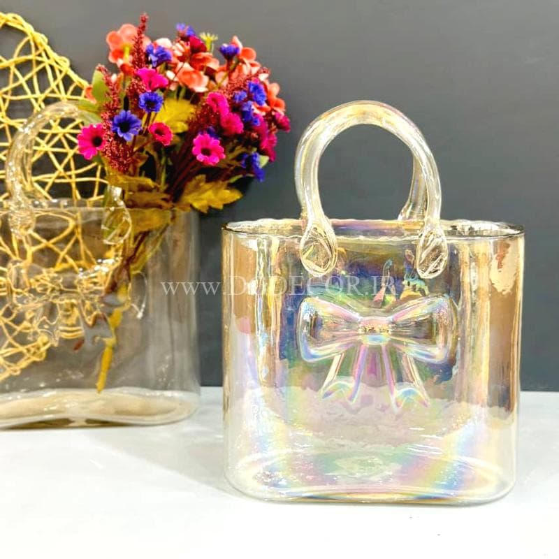 گلدان شیشه ای طرح کیف پاپیونی سایز بزرگ