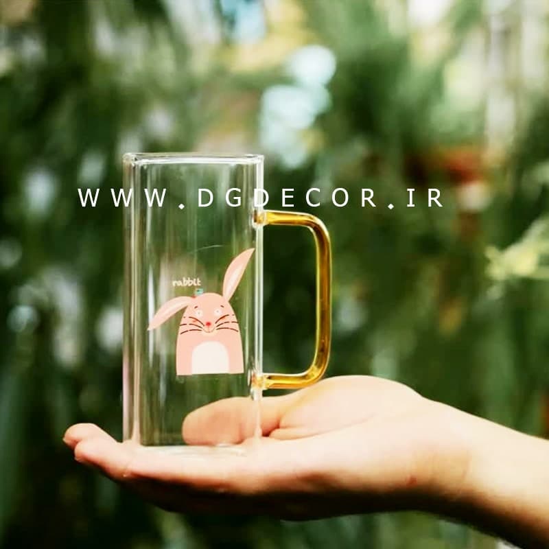لیوان پیرکس طرح خرگوش دسته رنگی