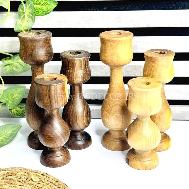 ست جاشمعی قلمی سه عددی چوب گردو