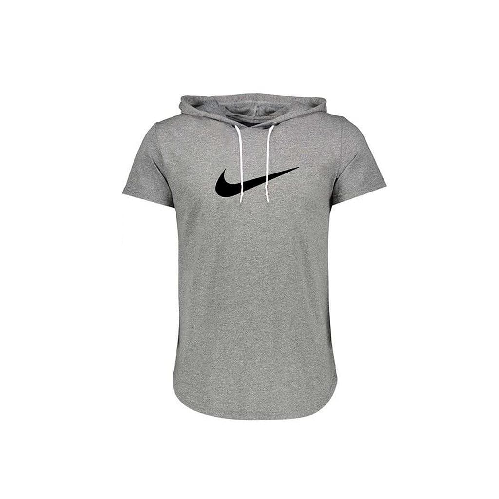 تیشرت مردانه آستین کوتاه کلاهدار طوسی نایک nike