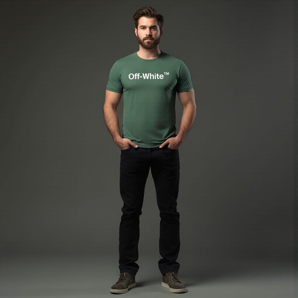 تیشرت مردانه آستین کوتاه یقه گرد سبز یشمی off white