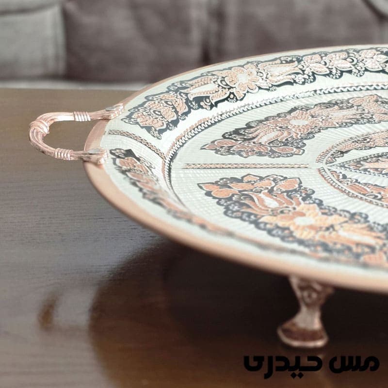 سینی نقره کوب مسی گرد طرح رها — تصویر ۴